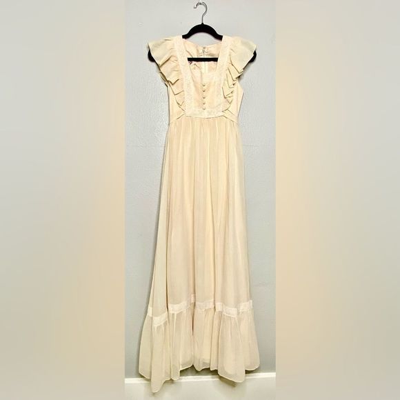 Vintage Dresses & Skirts - Candi Jones Prairie Pinafore Cotton Crochet Lace Ruffled  Sleeveless Maxi dress